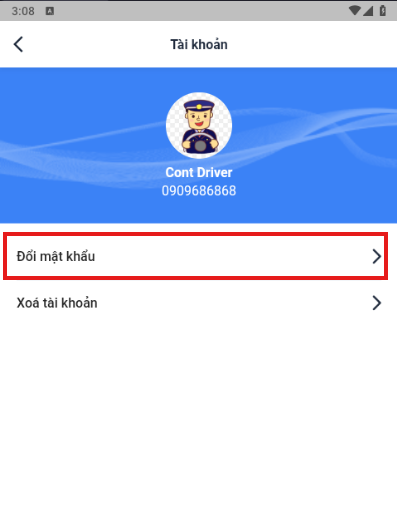 Màn hình đổi mật khẩu