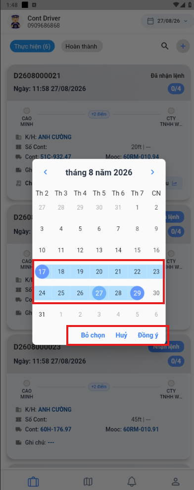 Chọn khoảng thời gian lịch sử