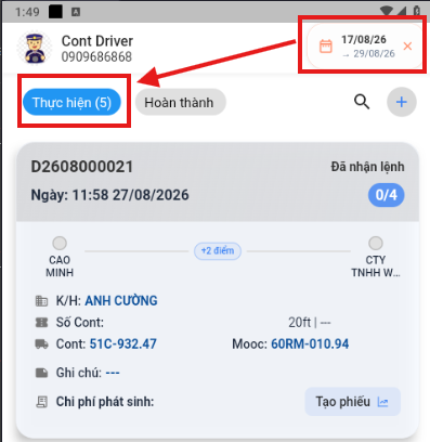 Kết quả tìm kiếm lịch sử lệnh