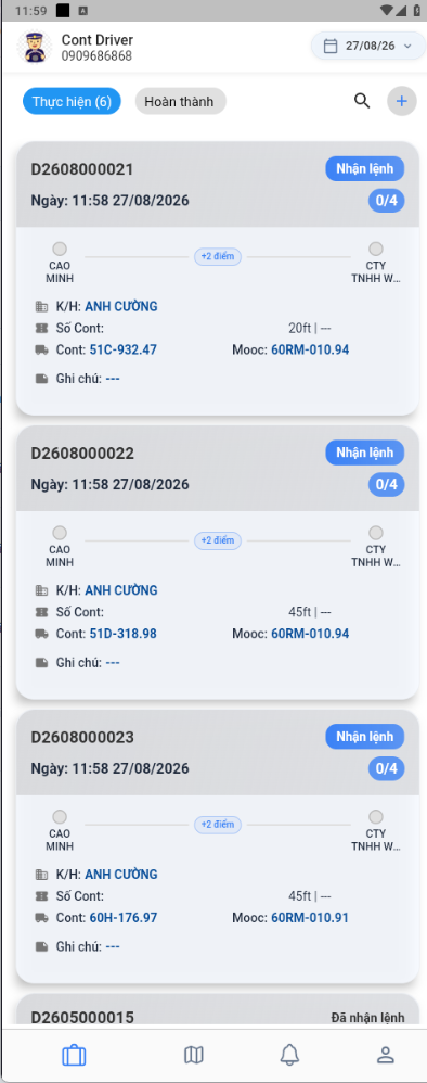 Home screen with today's dispatch orders