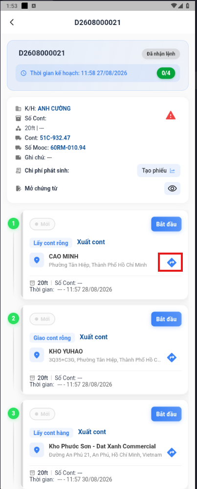 Directions button on the task details screen