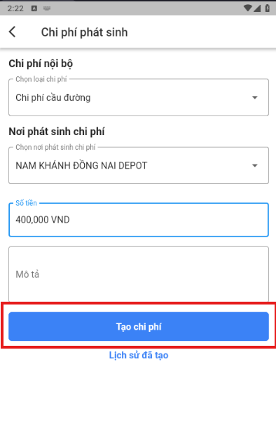 Entering the amount and description