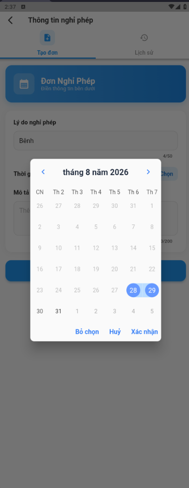 Selecting a leave date range