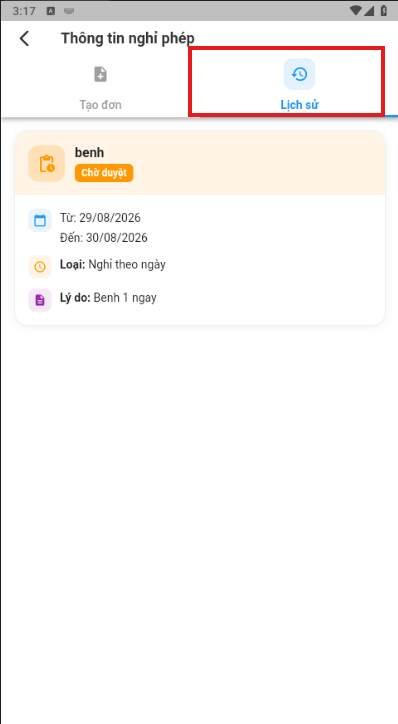 Leave request list and statuses