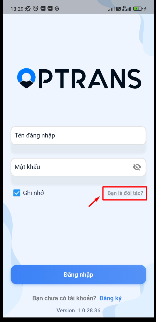 Screen for selecting partner sign-in