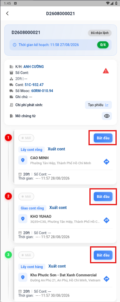 Start button on a task