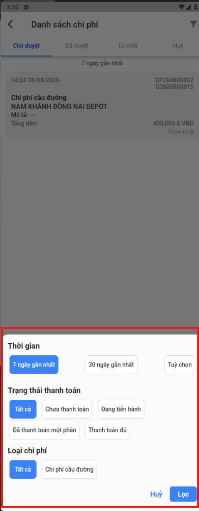 Bộ lọc trạng thái chi phí