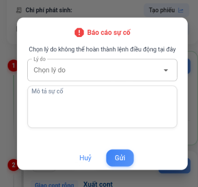 Chọn lý do sự cố