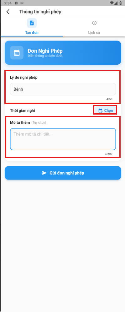 Nhập lý do nghỉ phép