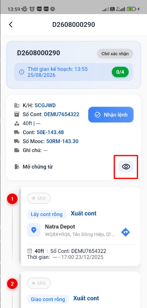 Mở chứng từ