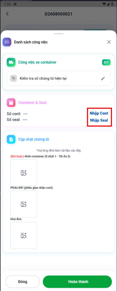 Nhập số Seal